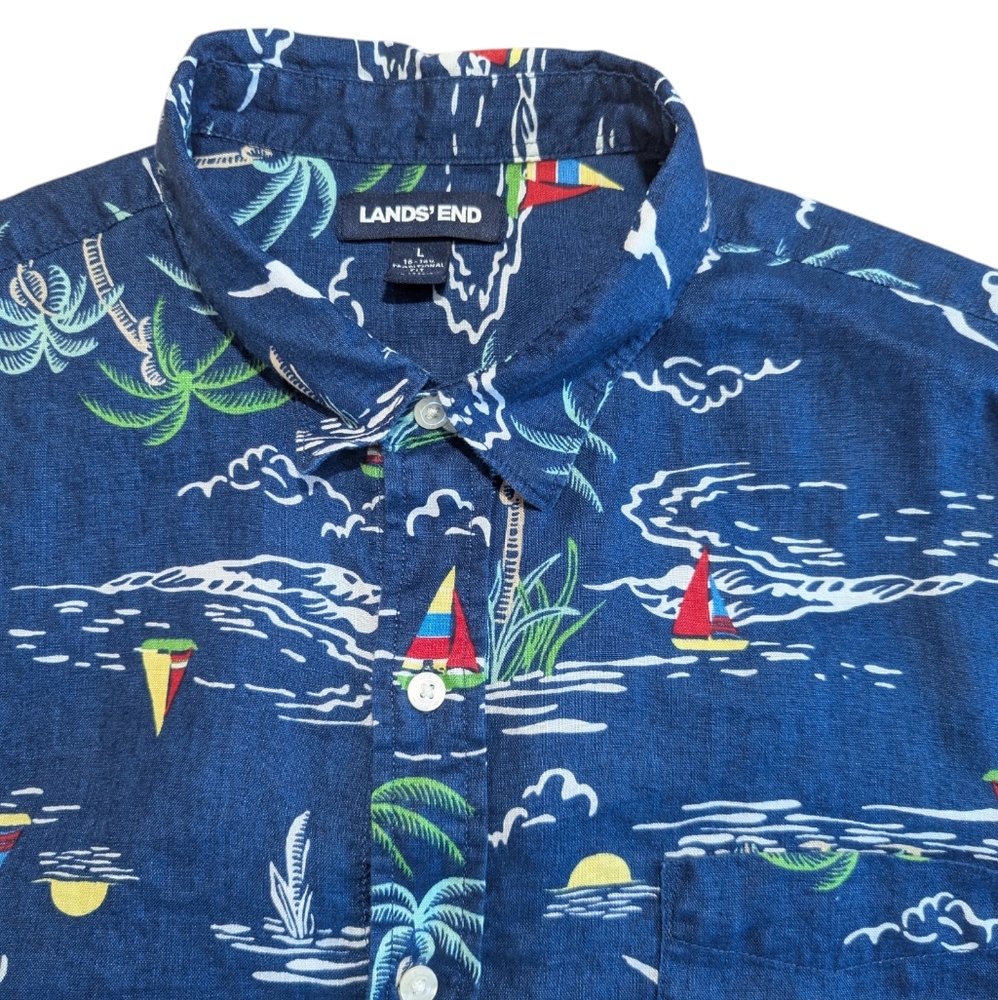 Lands End Sailing And Island Linen Button Down - image 2